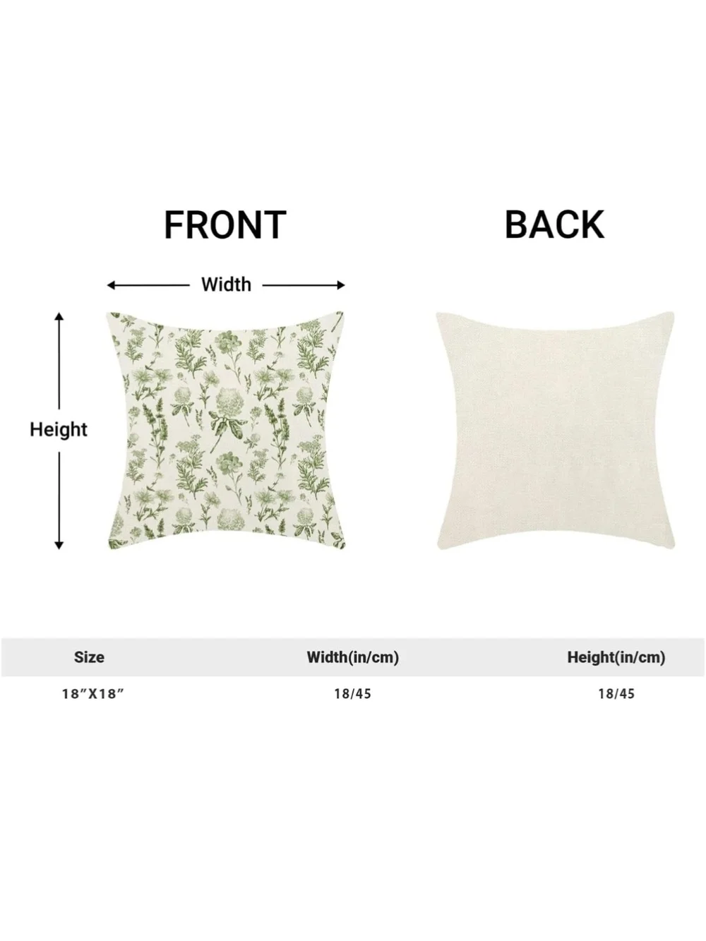 Botanical Green Floral Throw Pillow Covers 18x18